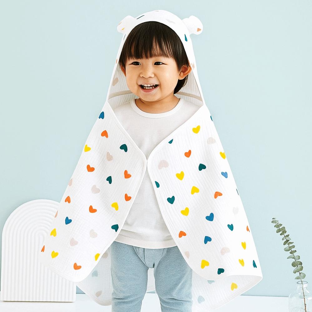 Cartoon Printed Baby Gauze Bath Towel Four Layer Infant Bathrobe Hooded Bathrobe Sleepwear