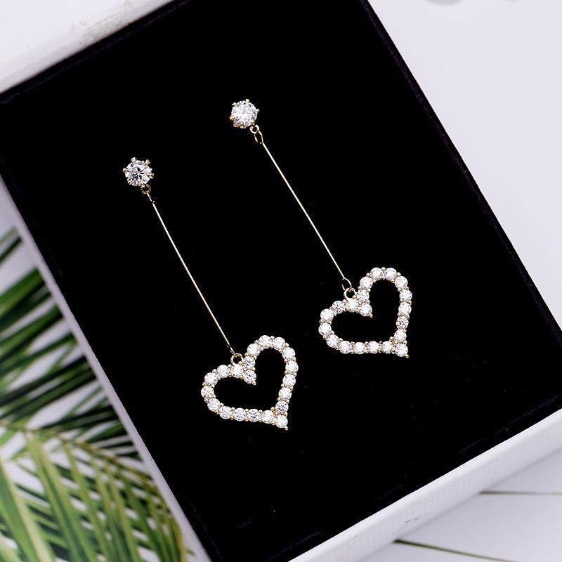 Exquisite Korean Simplicity Jewelry Gift Women's Fashion Temperament Crystal Long Tassel Heart Earrings