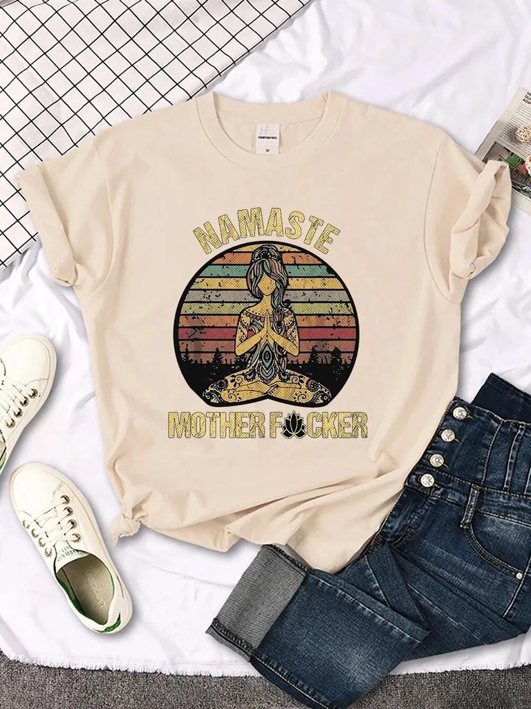 Винтажная женская хлопковая футболка с принтом Namaste Mother, креативные футболки, модный дышащий укороченный топ, повседневная спортивная одежда унисекс