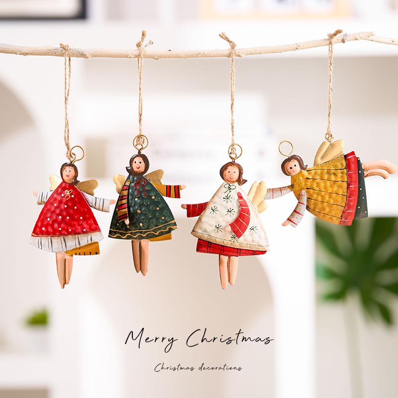 Винтажный Рождественский Набор Подвесок из Кованого Железа Ангел и Снеговик