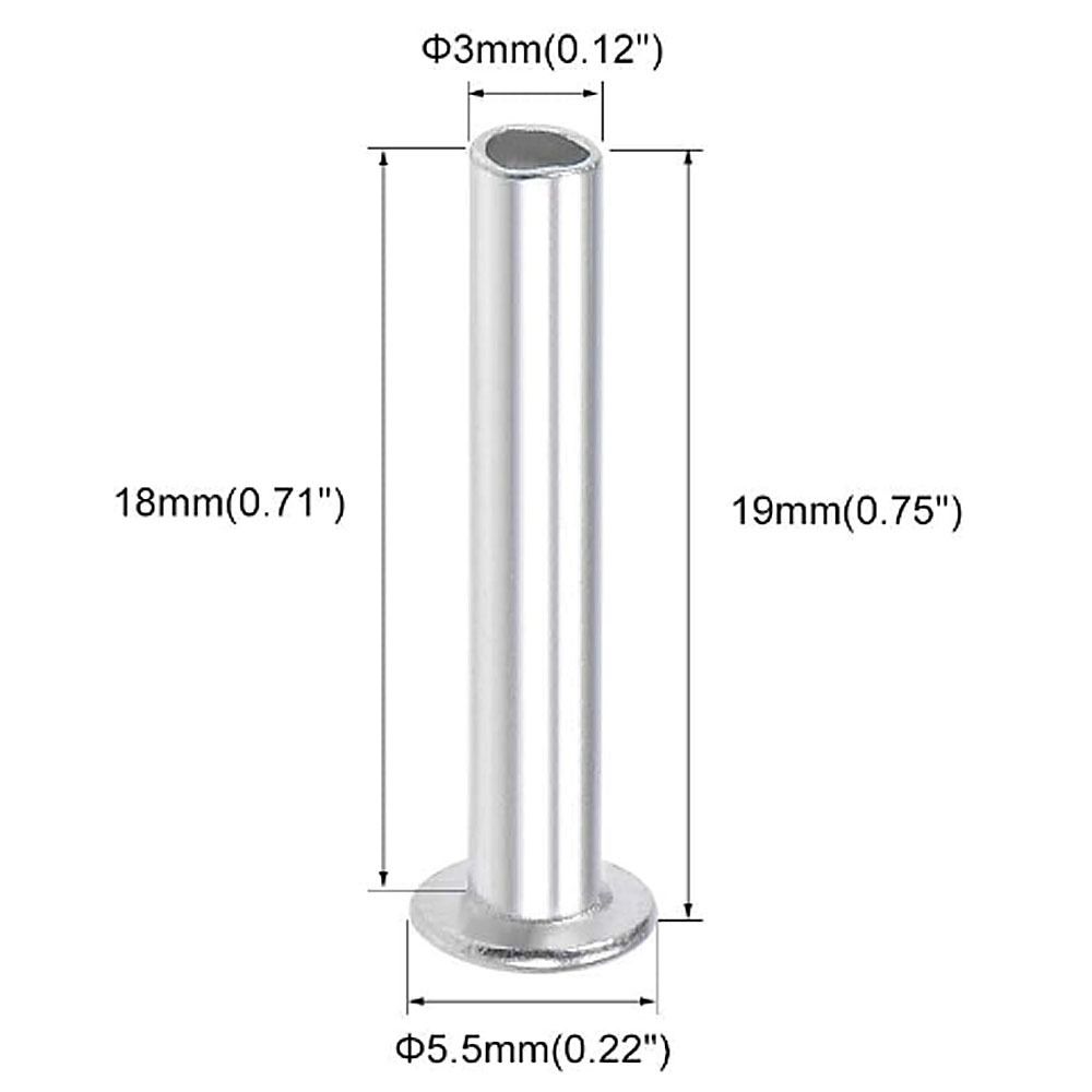 100 шт. M2 M2.5 M3 Полутрубчатые заклепки Серебристый тон Цилиндрический стержень Алюминий Плоская полукруглая головка