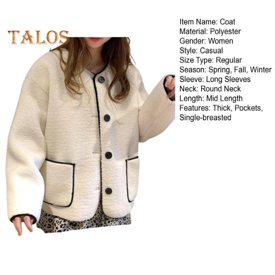 Женское осенне-зимнее пальто, однобортное, однотонное, свободные накладные карманы, термостойкий кардиган с длинными рукавами, повседневная куртка