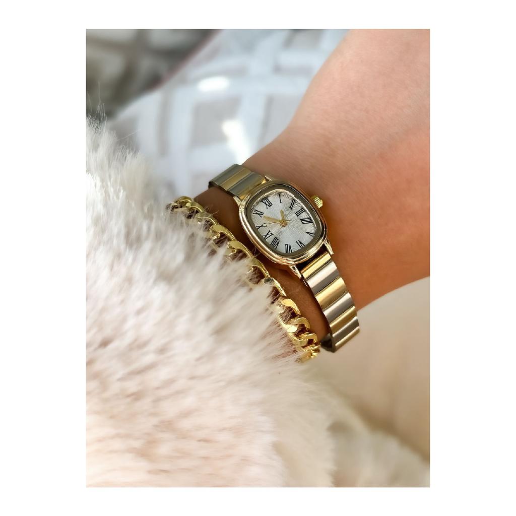 Brand Retro Model, Minimal Oval Case, Silver Color Bracelet, Roman Numeral Women's Watch Bracelet