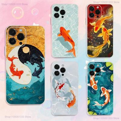 Чехол для телефона с изображением золотых рыбок Кои для iPhone 17,16,15,14,13,12,11,Pro,XS,Max,XR,Plus,E,SE4,Mini, противоударный, мягкий