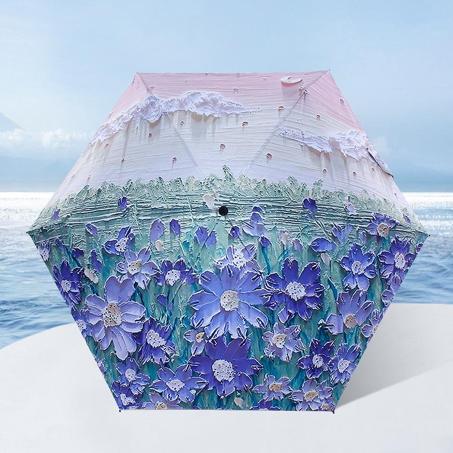 Mini Women's Umbrella Light Sun Rain Portable Pocket Anti-UV Umbrella Women Oil Painting Umbrella