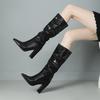Мода 2025 Новые осенне-зимние сапоги Женская обувь Свободные сапоги до колена Плиссированные на толстом высоком каблуке Сексуальные сапоги