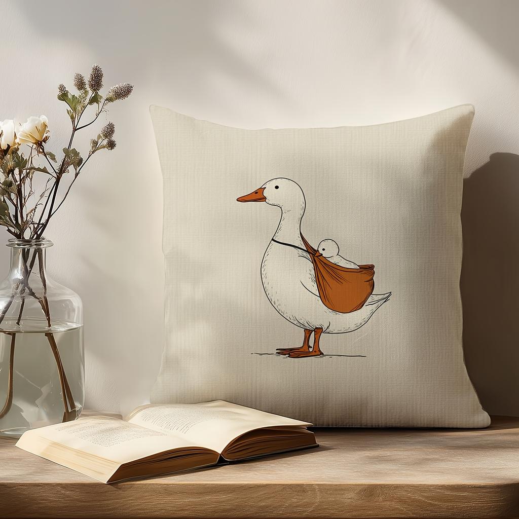 Cute Mama Duck With Baby Duckling Throw Pillow Cover Funny Cartoon Animal Print Decorative Cushion Case For Home Decor