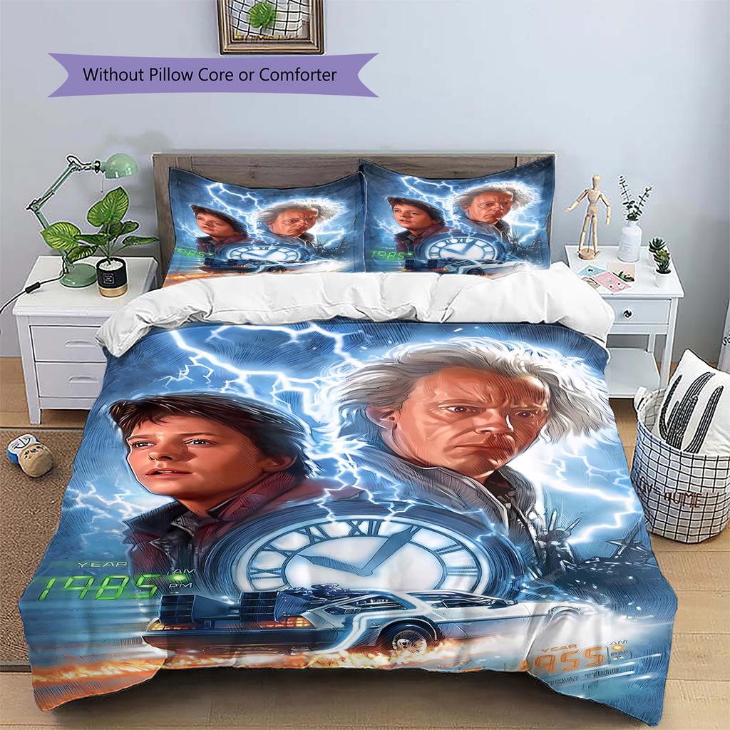 Back to Future Pattern Bedding Quilt Set Quilt Cover Pillowcase Home Decoration Gift (1 * duvet cover + 2 * pillowcase, without core)