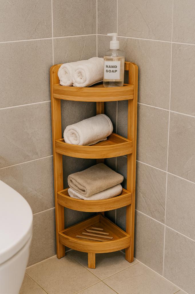 Bamboo Bathroom Cabinet Corner Shelf 4 Levels Standing