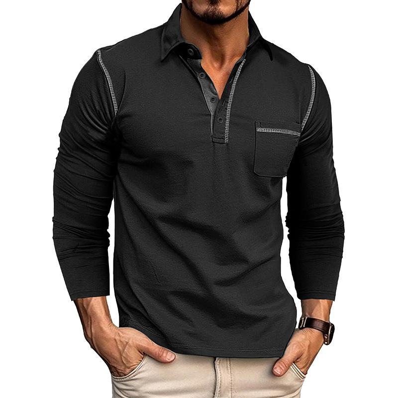 Autumn and Winter Men's Casual Long-sleeved Polo Men's Lapel T-shirt Colour Blocking Tops