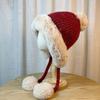 Cute Fur Ball Ear Protection Hat for Women In Autumn and Winter Thickened Knitted Versatile Face Showing Small Woolen Hat Outdoor Warm Lei Feng Hat