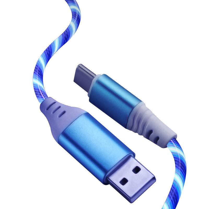 Luminous Data Cable for Apple & Huawei, Fast Charging, Type-C, Car-Mounted LED Flow - 1m/2m