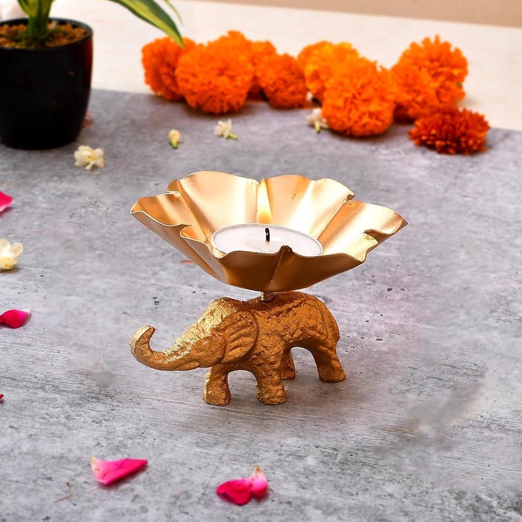 Elegant Elephant Metal Tea Light Candle Holder Diwali Decoration Item for Home Decor Gift - Modern Design, Wedding Decoration