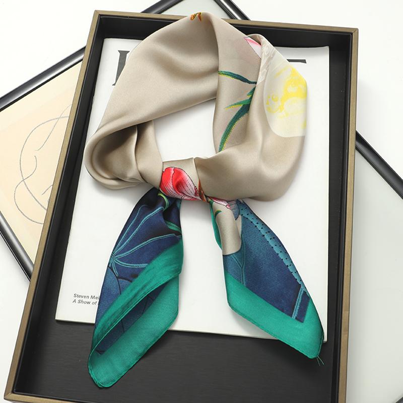 Luxury Women Silk Square Scarf Shawl Fashion Xiaoxiangfeng Print Design Satin Hijab Wraps Neckerchief Female Hair Bands 70*70CM