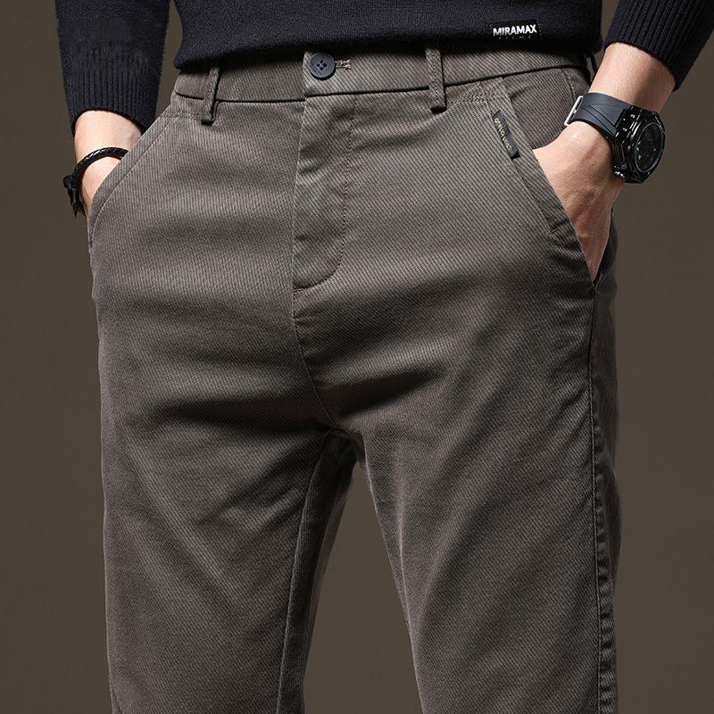 Autumn Brown Trousers Thickened Elastic Slim Straight Business Casual Pants Fashion Korean Brand Clothes