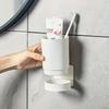 Toothbrush Holder with Cup, Bathroom Organizer Wall Mounted Adhesive Toothpaste Holder, Plastic Tumbler Holder