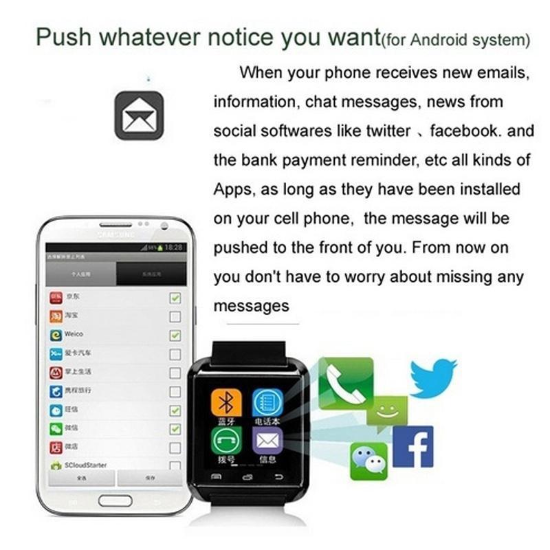 Спортивные часы U80 Bluetooth Smart Watch Smartwatch Наручные часы для IPhone, Android, IOS. Черный