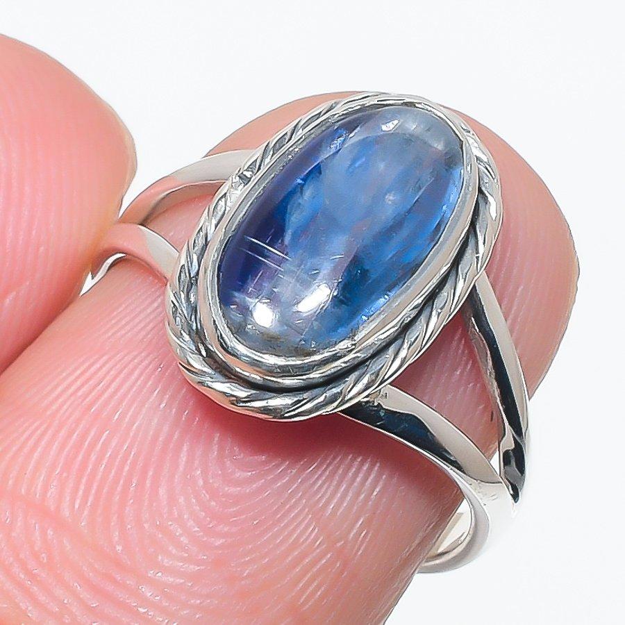 Натуральный голубой кианит, драгоценный камень, ручная работа, ювелирное изделие из стерлингового серебра 925 пробы, кольцо, размер 7 B8I08