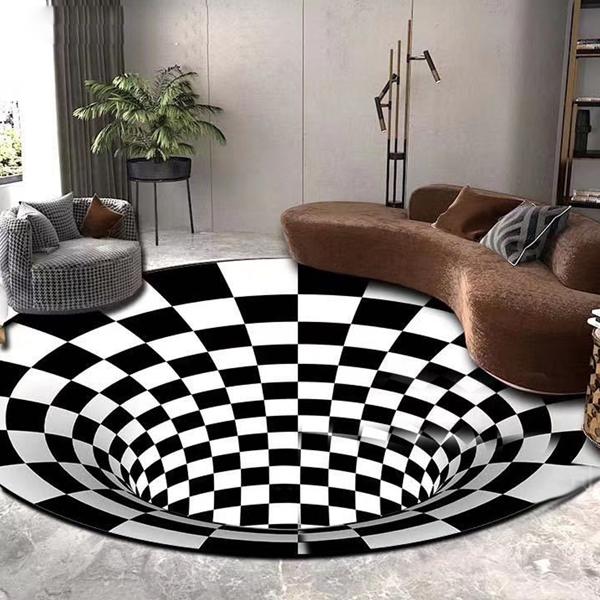 Ковер Stereo Vision, круглый черно-белый коврик для гостиной, 3D Illusion Vision, 3D ковер, ковер для домашнего декора