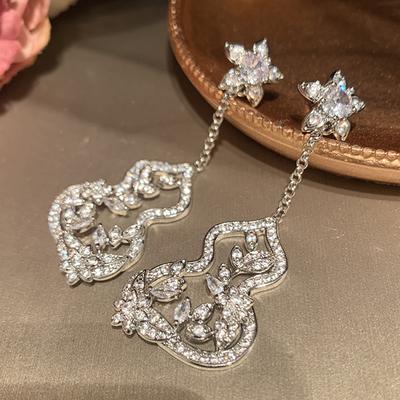 Серебряная игла циркон цветок тыква бахрома серьги женские новые китайские пусеты легкая роскошь высококачественные серьги дизайнерское исполнение нишевые