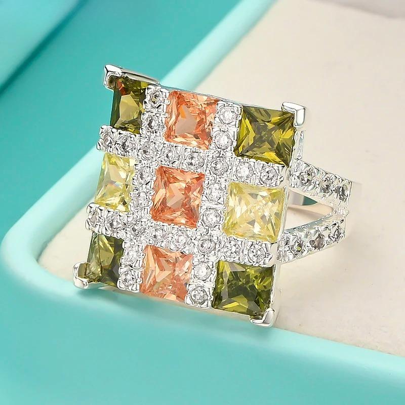 925 Sterling Silver Nine Grid Zircon Ring for Woman Wedding Engagement Party Fashion Charm Jewelry