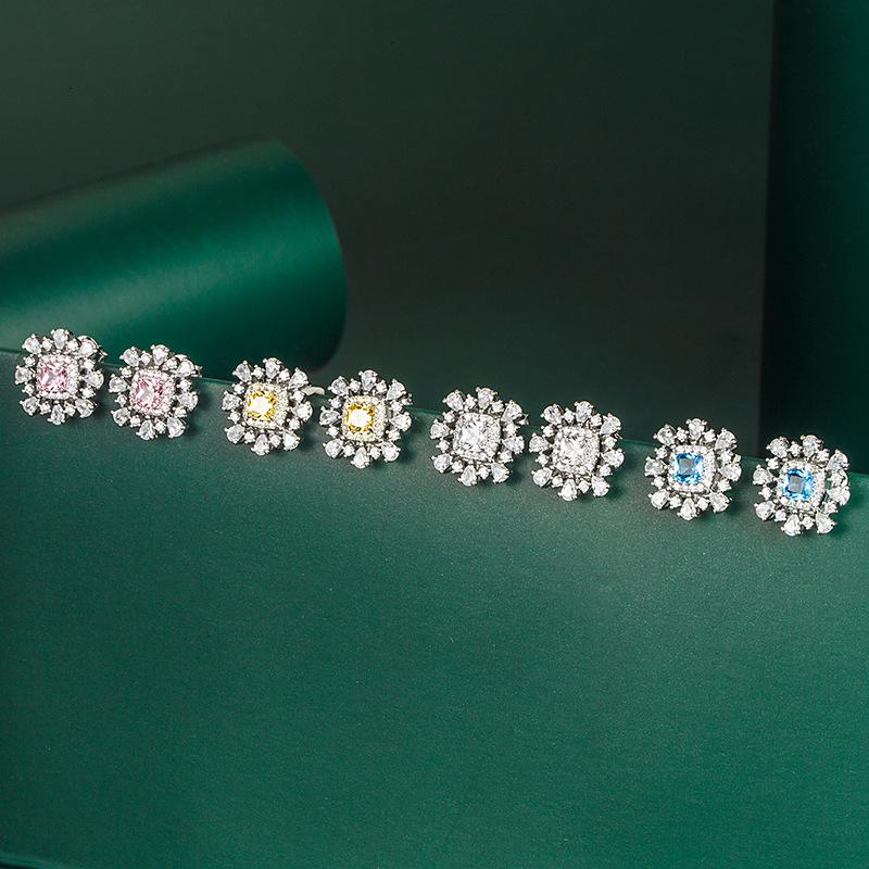 Luxury Bella White Women Box Zircon Stud Earrings Wedding Engagement Party Gift