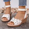 Мода 2025 Обувь для женщин Сандалии женские с ремешком на щиколотке Большие размеры Повседневные сандалии Женские танкетки Ремешок с пряжкой Ажурная обувь с открытым носком Женская