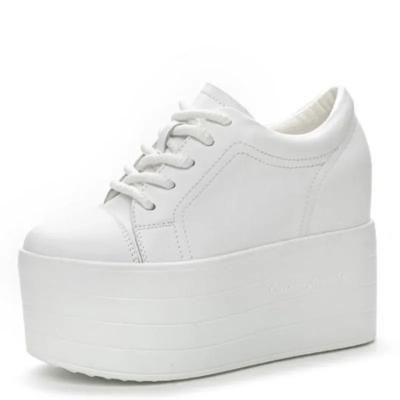 Мода 12 см Новые Синтетические Натуральные Платформа Танкетка Балетки Кожа Осень Весна Ботильоны Женские Высокие Бренд Мода Высокие Каблуки Обувь