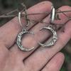Vintage Crescent Hanging Earrings National Style Jewelry Old Metal Carving Patterns Handmade Earrings.