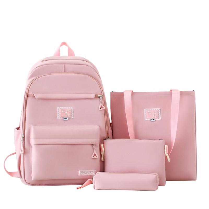 New Schoolbag Simple Solid Color Backpack for Girls Campus Students Four Piece Schoolbag Fashionable Travel Backpack