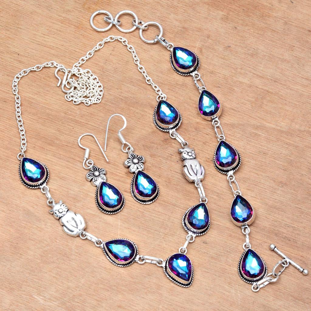 Mystic Topaz Titanium Handmade For Birthday Gift Jewelry Set 18-20''