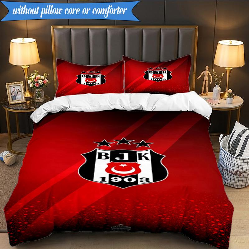 3PCS Besiktas Istanbul Football Club Bedding Set 2D Printing (Includes 1 Duvet Cover + 2 Pillowcases Coreless), Bedroom decor,Fan gift