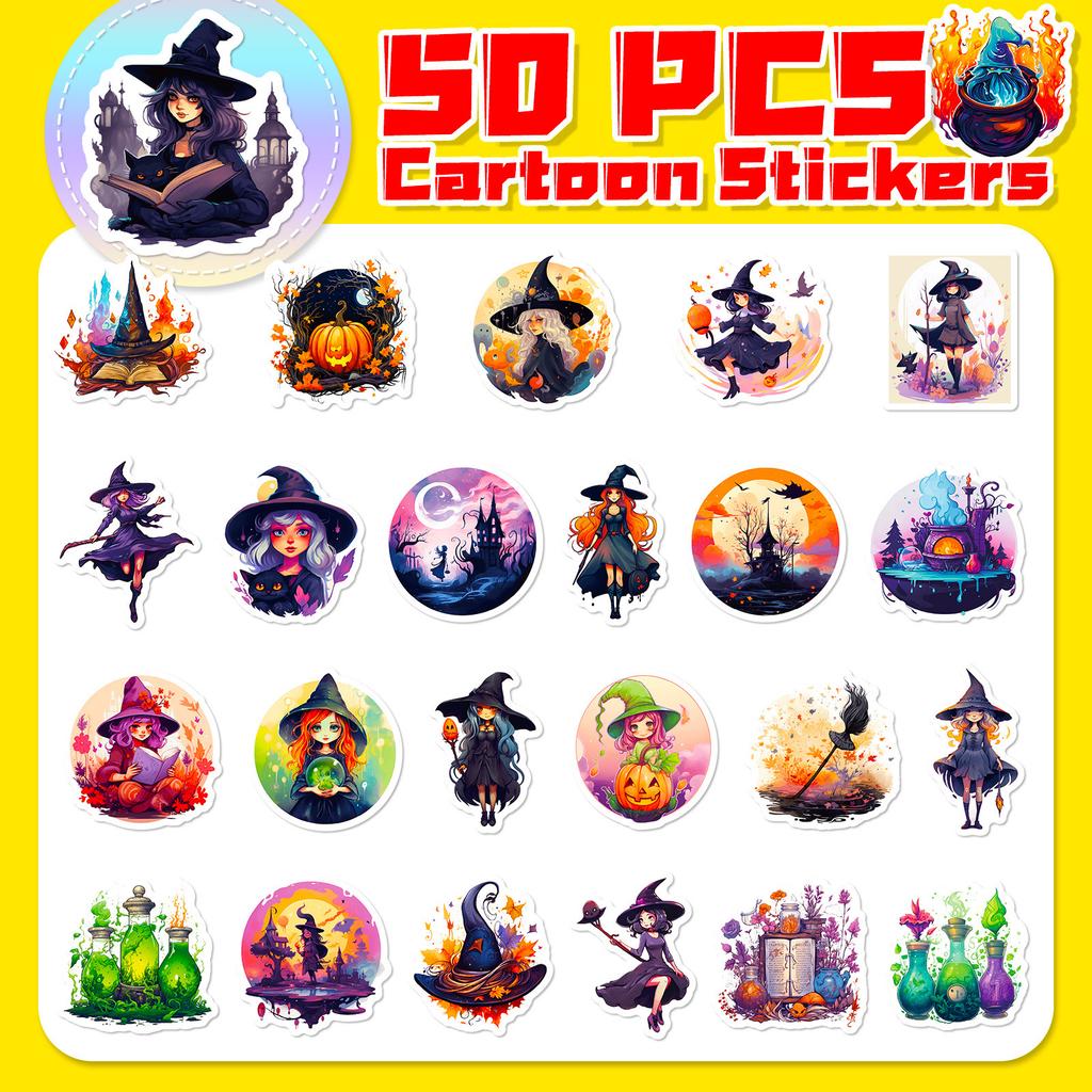 50 Наклеек Волшебник Зелья, Магия, Ведьма, Личность, Демон, Готика, Ведьма, Граффити, Чемодан