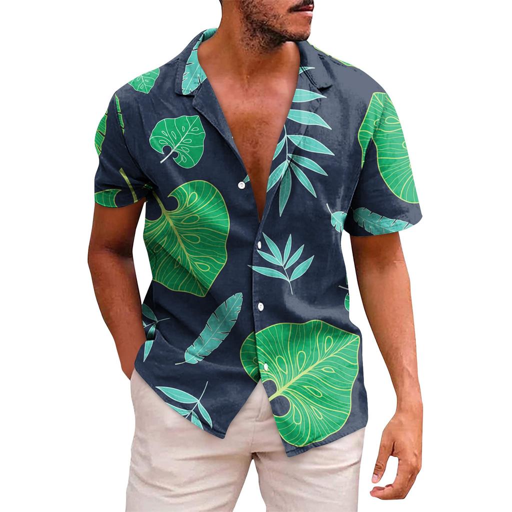 Men's Hawaiian Printed Button Short Sleeve Shirts Men's Casual Fashion Short Sleeve Shirts