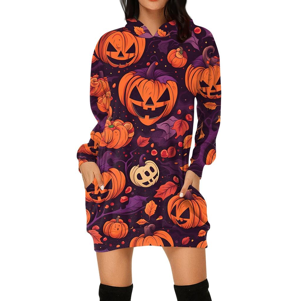 Women's Fashion Loose Casual Pocket Long Sleeve Hoodie Printed Sweatshirt Top