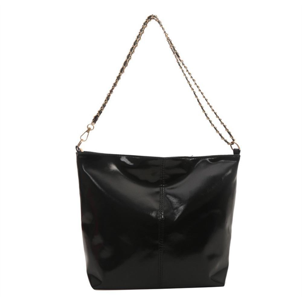 Large Capacity PU Leather Tote Bag Solid Color Women Handbag Retro Chain Shoulder Bag Party