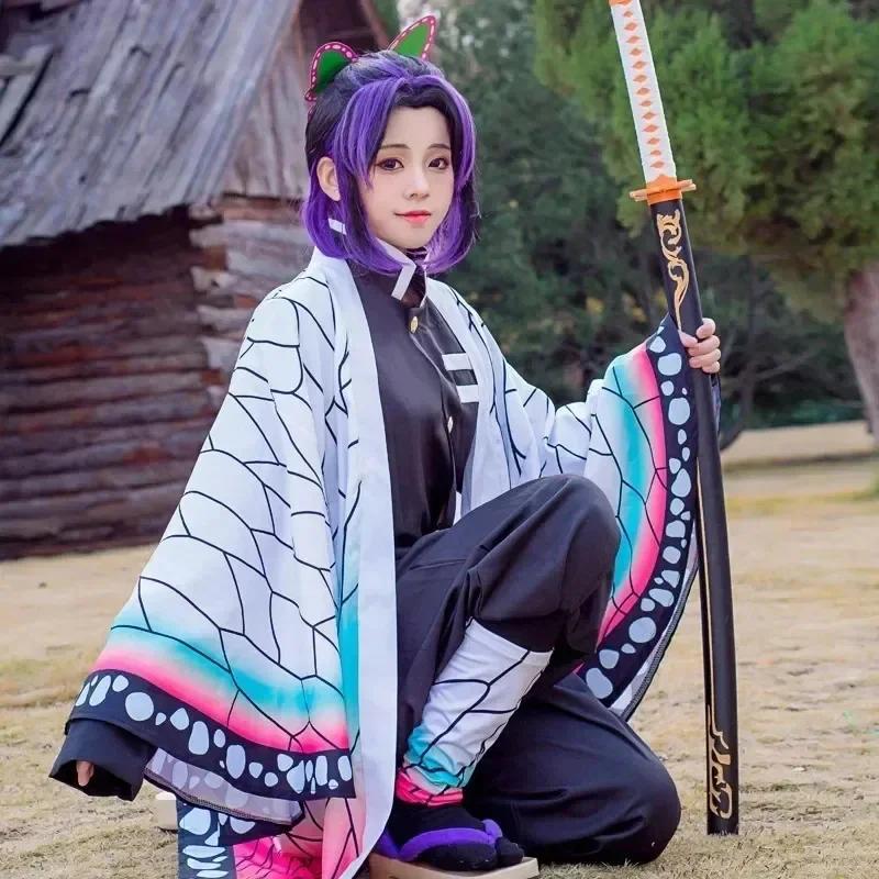 2026 Anim kochou shinobu cosplay traje kochou uniformes perucas cabelos halloween para crianças adulto cos festa