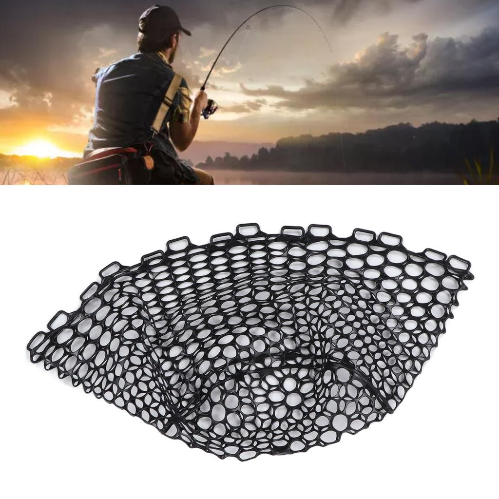 Fly Fishing Replacement Net Deepened Fishing Rubber Net Fishing Landing Netbag Parts Black Depth 32cm