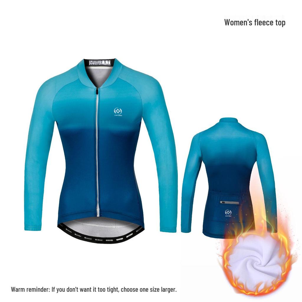 XINTOWN Women's Long Sleeve Plus Size Cycling Jersey - European & American Style, Printed Design