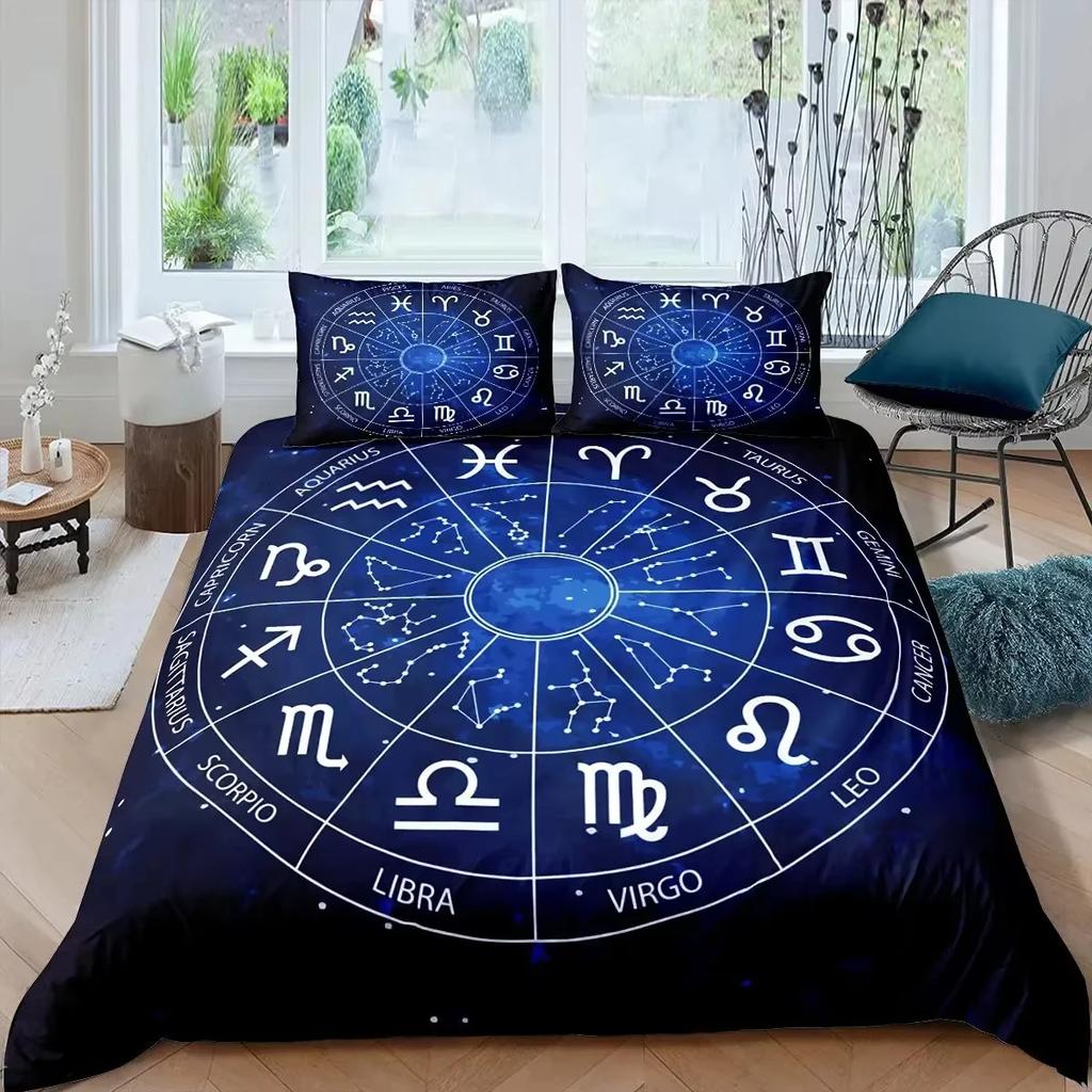Комплект постельного белья Зодиак Двенадцать созвездий Набор пододеяльников Мальчики Девочки Астрология Комплект чехлов для одеяла 2/3 шт. Богемный стиль