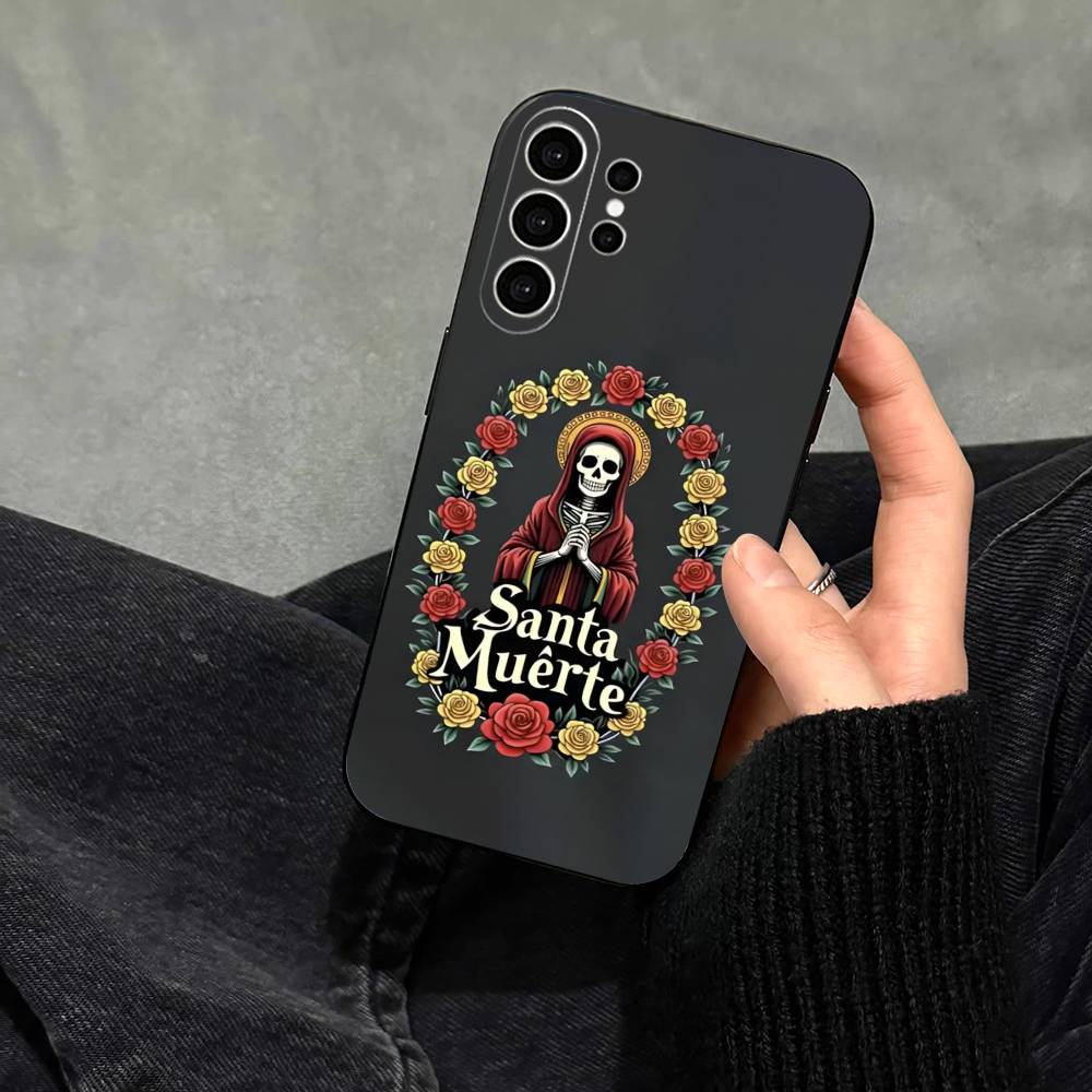 Чехол для телефона с принтом S-Санта Муэрте Для Samsung S25,S24,S21,S22,S23,S30,Ultra,S20,Plus,Fe,Note,10,9,5G Черный Чехол