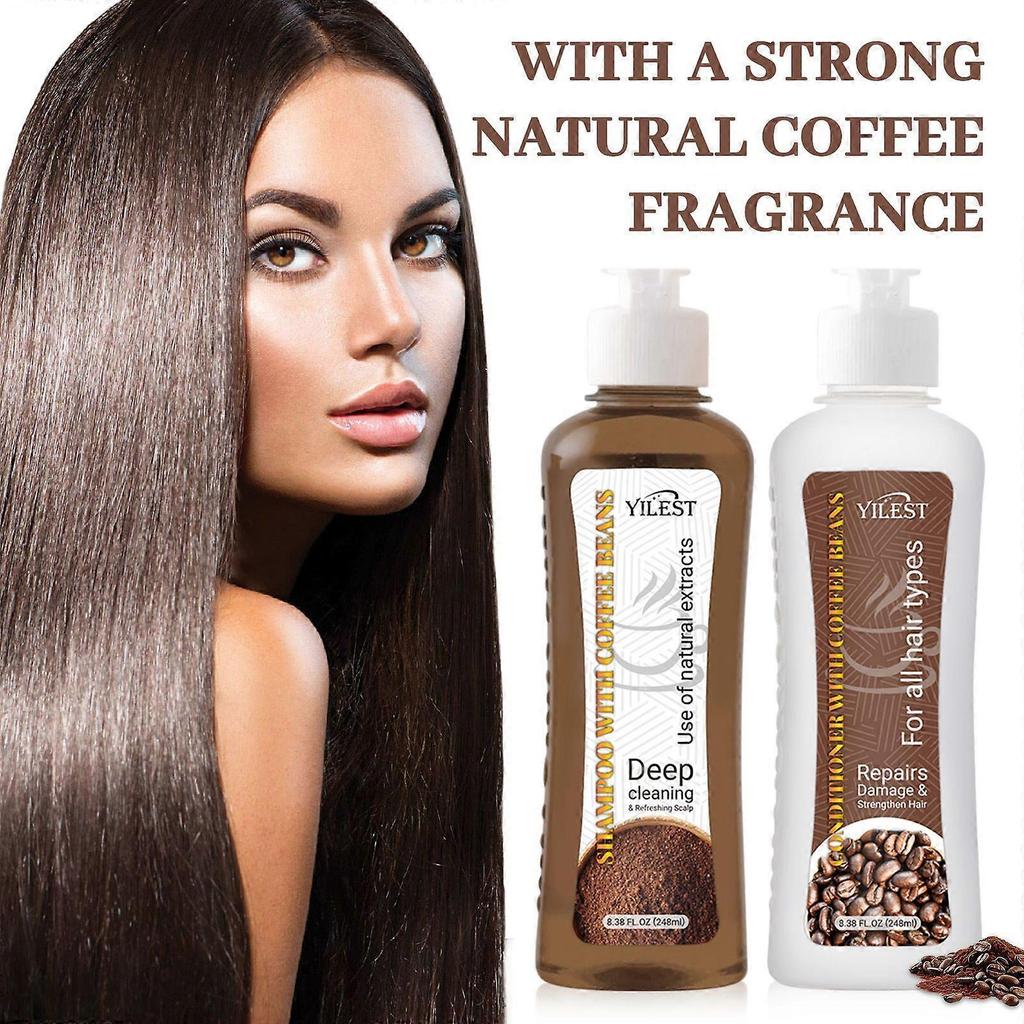 Coconut Shampoo and Conditioner 248ml*2 Set (No Size Required) Coffee Shampoo and Conditioner Cleanses and Nourishes Hair, Improves Frizz and Dryness