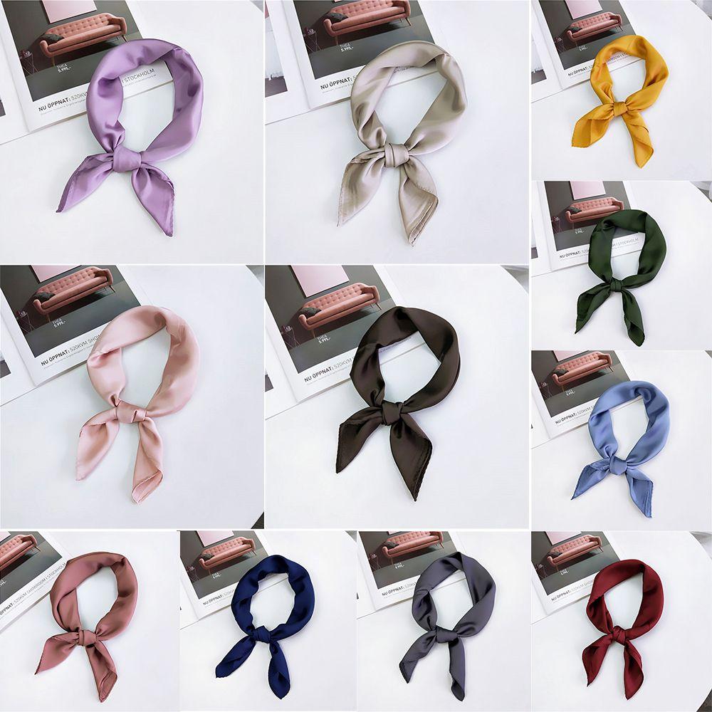 Fashion Small Vintage Solid Color Hair Tie Band Silk Feel Satin Women Square Scarf Head Neck