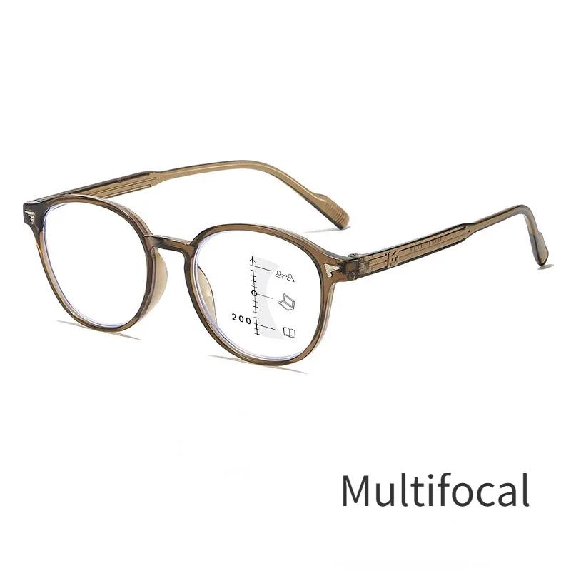 New Retro Progressive Multifocal Round Reading Glasses Far and Near Dual-purpose Presbyopia Glasses Anti Blue Light Eyewear