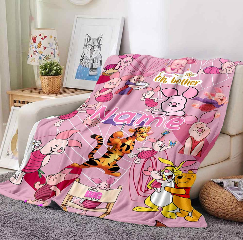 Custom Name Pooh Rabbit Flannel Blanket Throw Blanket Soft Warm Sofa Bed home Decor Unique Gift