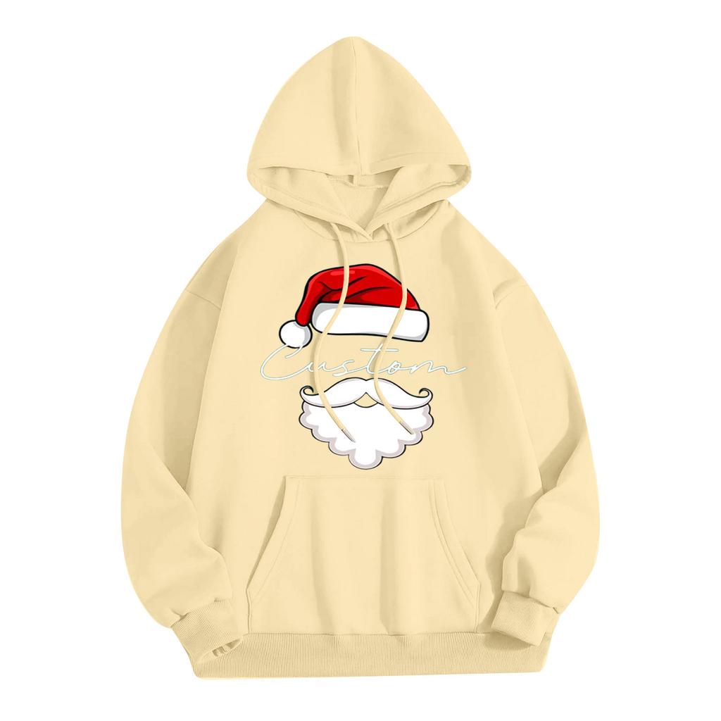 Women's Casual Comfortable Long-Sleeved Christmas Letter-Printed Warm Hooded Crew-Neck Sweatshirt