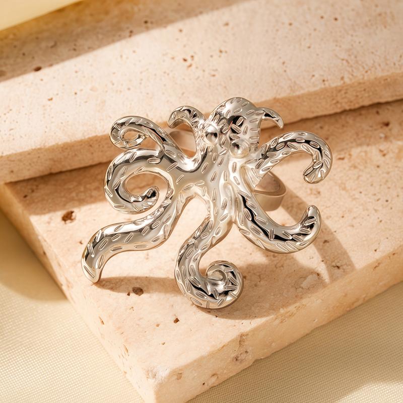 2026 New Trendy Stainless Steel Octopus Open Rings for Women Personality Ocean Octopus Non Fading Adjustable Ring Chic Jewelry
