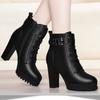 Autumn Winter Red Leather Boots Fashionble High Heels Women's Short Boots Platform Comfortable Warm Plush Women Boots