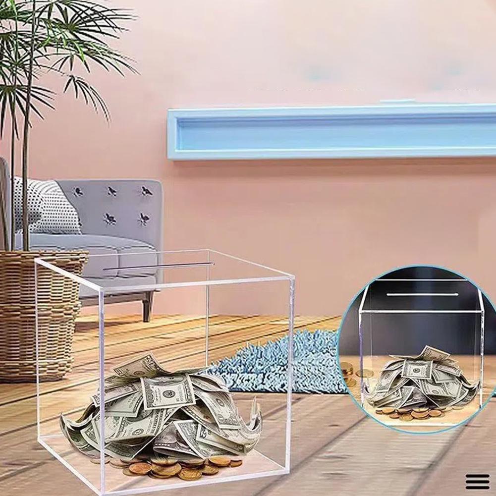 Прозрачная акриловая копилка 12/15/18 см большого размера, куб, не может быть только ящиком для хранения, может ли это быть экономией, сбережением денег