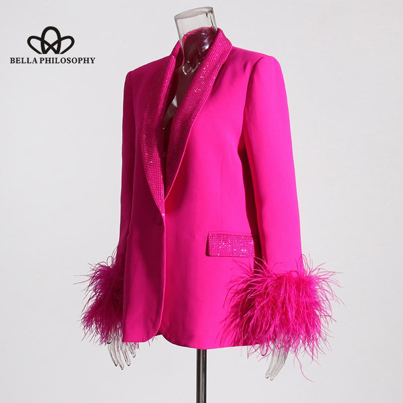 Элегантный пиджак в европейском и американском стиле, новинка 2023 года, модный тонкий пиджак с вырезом и строчкой из перьев, облегающий тонкий пиджак